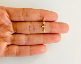 Dainty, 14K Solid Gold 18mm x 6mm Small Cross Pendant, Real Gold Cross Pendant, Minimalist, Tiny Gold Pendant, Solid Gold Cross- PT143