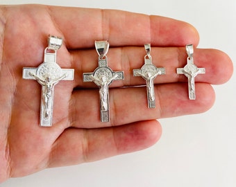 925 Sterling Silver Saint Benedict Crucifix, 925 Silver Cross Pendant, Saint Benedict Cross Pendant, San Benito, Sterling Silver- ESP34