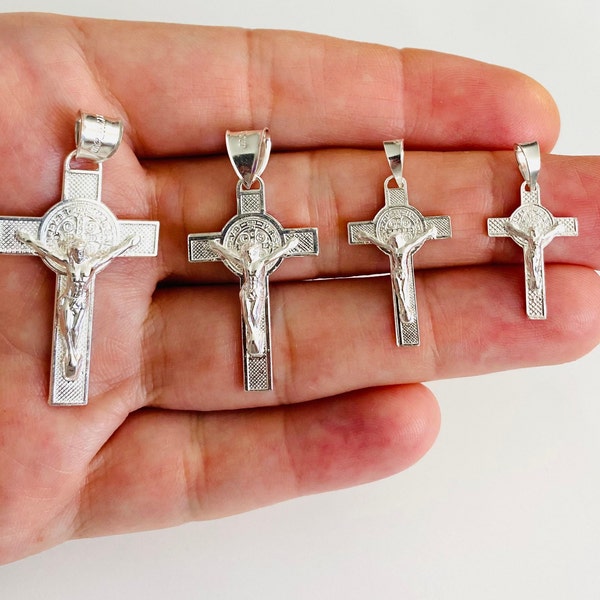 925 Sterling Silver Saint Benedict Crucifix, 925 Silver Cross Pendant, Saint Benedict Cross Pendant, San Benito, Sterling Silver - ESP34