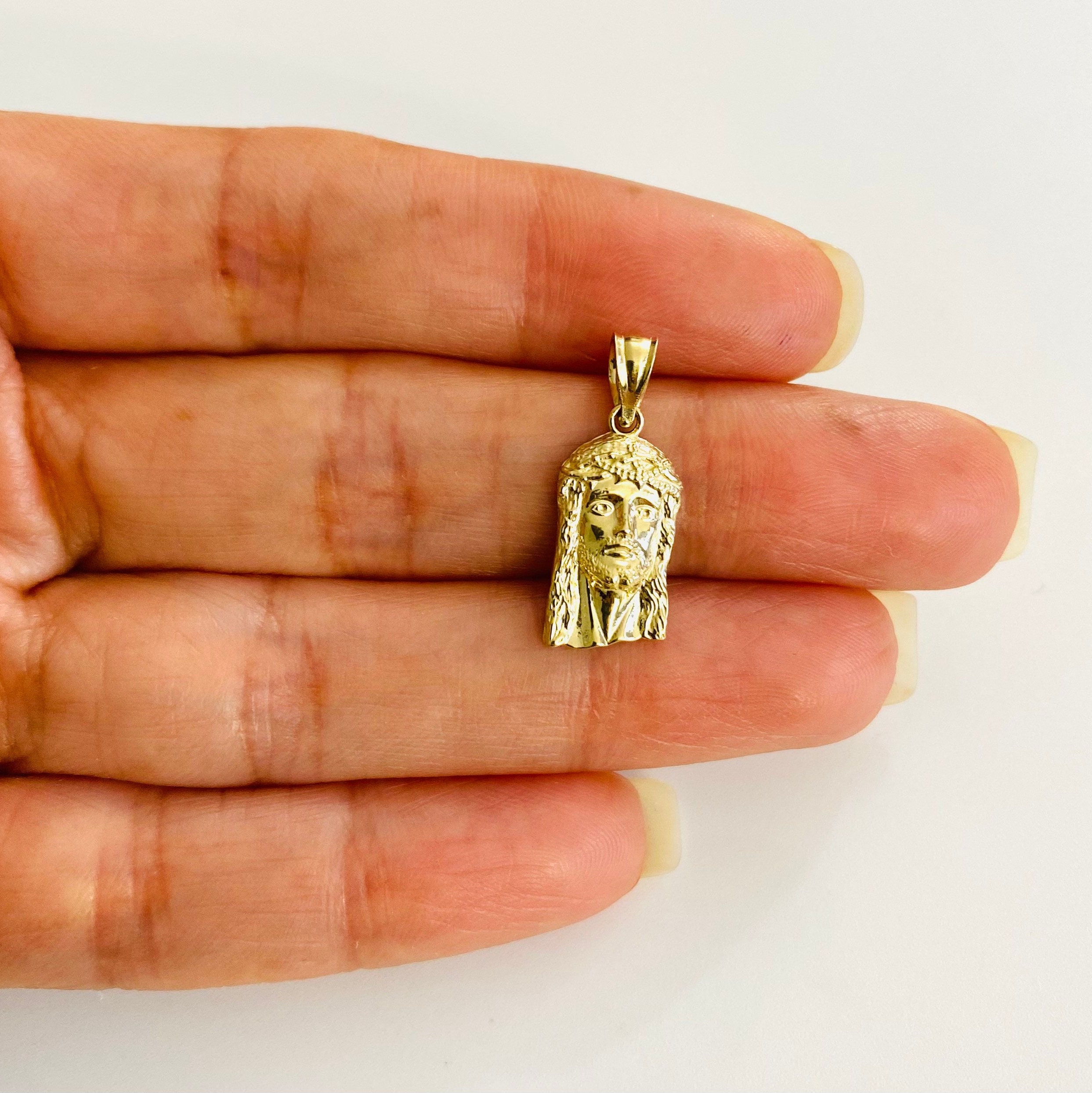 10K Real Yellow Gold Jesus Face Pendant 