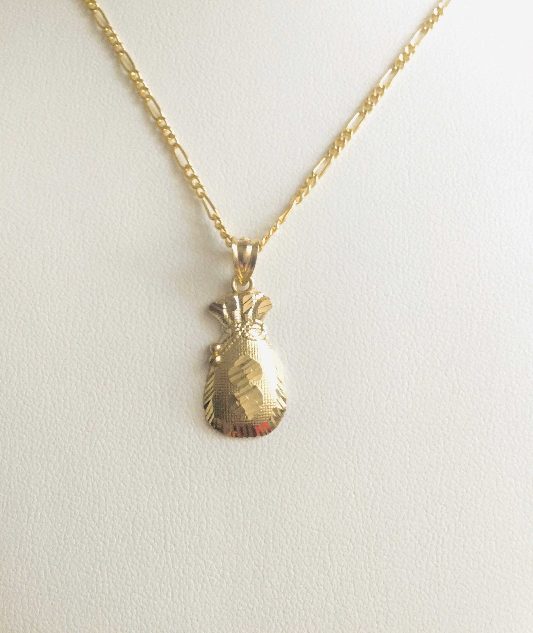 10K Yellow Gold Money Bag Necklace Money Bag Necklace Gold Etsy