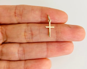 Dainty, 10K Solid Gold 18mm x 8mm Small Cross Charm, Real Gold Cross Pendant, Minimalist, Tiny Gold Pendant, Dainty Solid Gold Cross- K2280