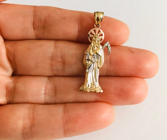 14K Gold Santa Muerte Pendant 34 Mm 