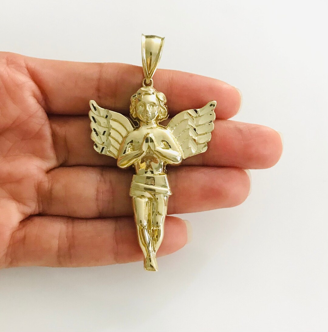 10k Solid Gold 67mm/2.6 Angel Pendant, 10K Solid Gold Angel Pendant ...