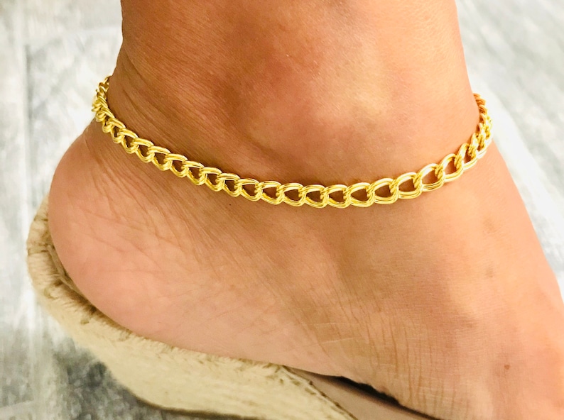 14k Gold Vermeil 925 Sterling Silver Anklet Anklet Bracelet 5 mm Gold Vermeil EA54 Anklet Bracelet Silver Gold Anklet 9\u201d