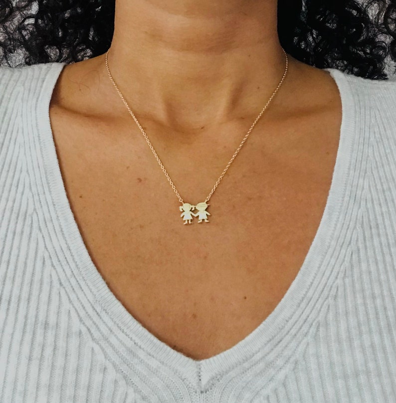 925 Sterling Silver Little Boy and Girl Necklace 14K Gold Etsy