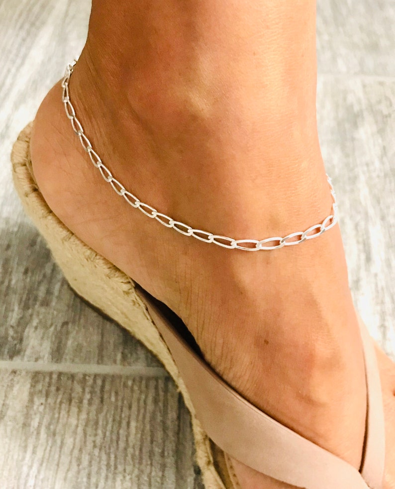 4 MM Thick Anklet Anklet Bracelet Open Link Silver Anklet - EA67 10\u201d long Sterling Silver Anklet 925 Sterling Silver Anklet
