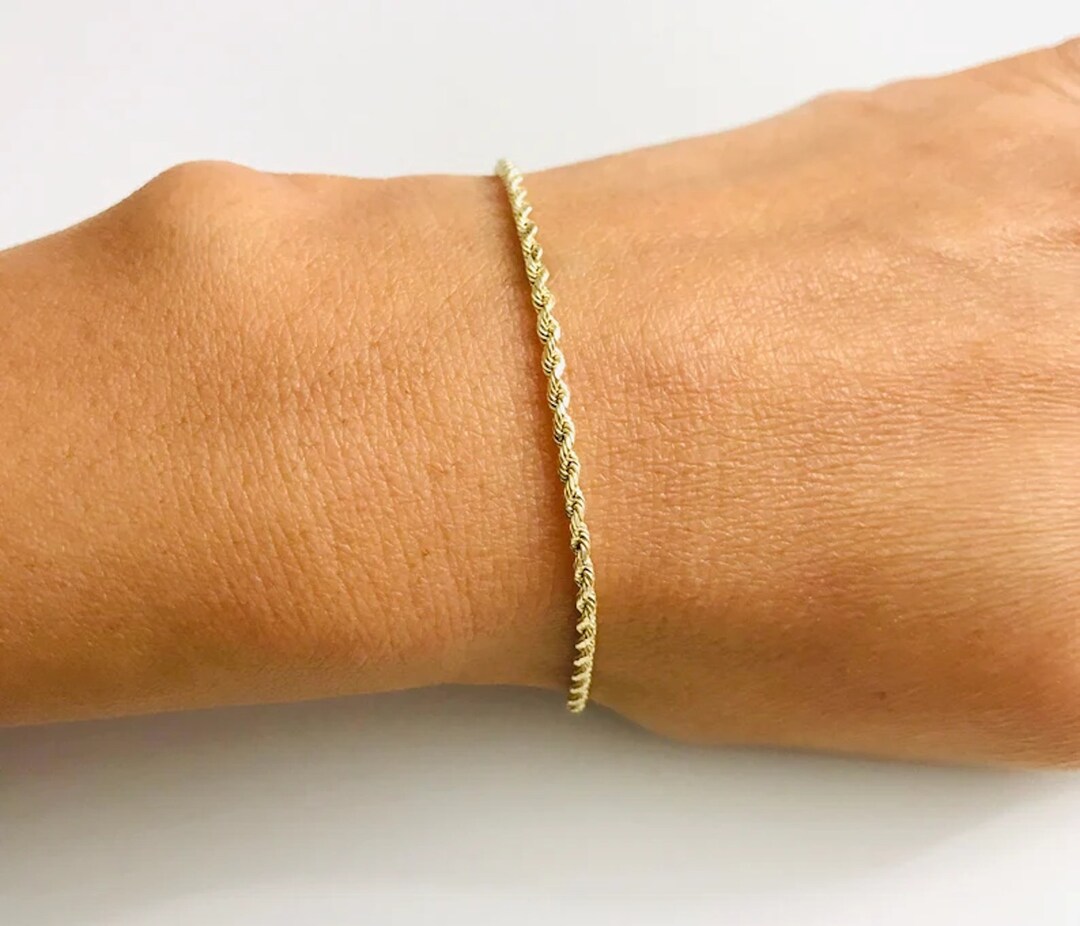 10K Real Gold Rope Bracelet, 1.8mm, 10K Gold Diamond Cut Rope 7 8