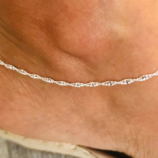 Sterling Silver Anklet, 925 Sterling Silver Anklet, Dainty Twist Anklet Bracelet, Silver Anklets, Singapore Chain Link Anklet -EA36