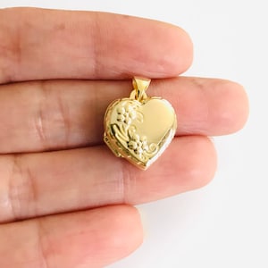 10K Solid Gold 20mm Heart Locket Pendant, 10k Gold Heart Locket Pendant, I love you Heart Photo Locket, Locket Charm Holds 2 Photo- XL201