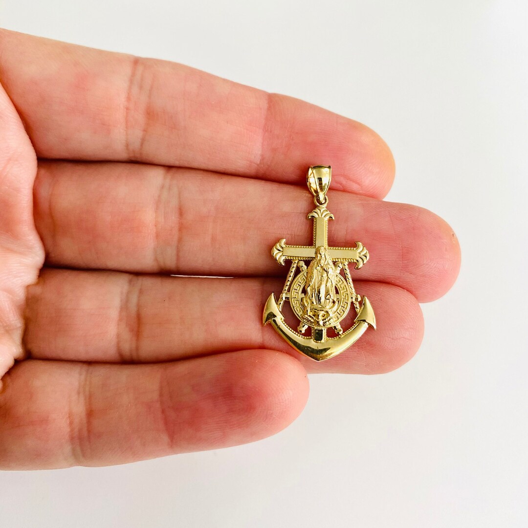 14K Solid Gold Anchor Pendant 32mm/ 1.25 Virgin Mary Etsy