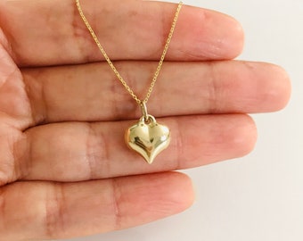 10k Gold Heart 15mm Pendant Puffy Heart Charm,Dainty 10K Real Gold Puffy Heart 16"- 18" 10k Solid Chain Necklace, 3D Gold Heart Charm-C2907