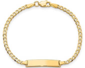 10K Solid Gold Baby ID For Kids, Gold Baby ID Bracelet, 10k Gold Curb Link ID Baby, 10K Solid Gold Baby Id Bracelet,  5.5" -  6 " - BID103