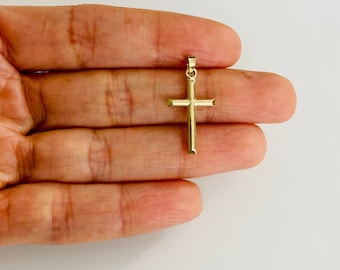 10K Solid Gold Cross Pendant, 19mm x 12mm, Dainty Gold Cross, Small Cross Charm, 10K Real Gold Cross, Religious Jewelry, Real Gold - C1344