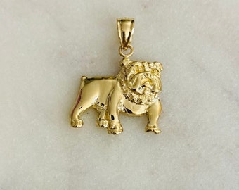 14K Solid Gold 24mm x 19mm Bulldog Pendant, 14K Real Gold Dog Pendant, Small Pet Charm, 14k Gold Bulldog Pendant, Dog Lover - PT1656