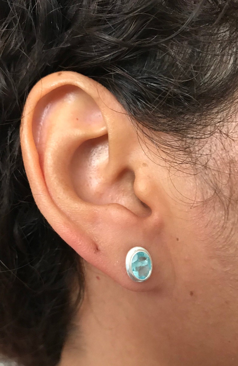 Moonstone Stud Earrings Turquoise Rubi Silver Gemstone Earrings 7mm Stud Blue Topaz - ESE29 Silver Earrings Silver Stud