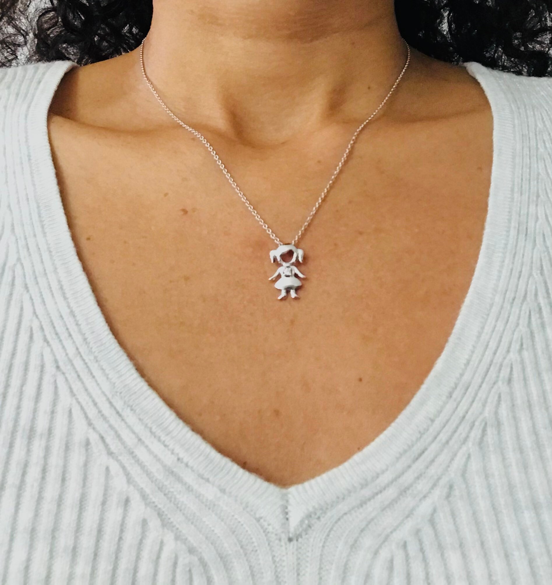 925 Sterling Silver Cz Little Girl Necklace, Mother Day Gift, Gift for Her,  925 Sterling Silver, Dainty Silver Girl Cz Necklace. ESN43 - Etsy