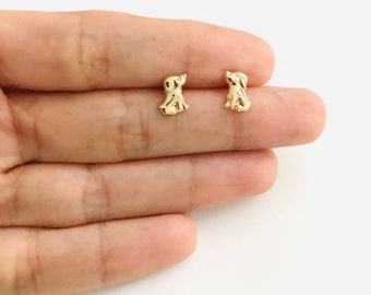 14K Solid Gold 8mm x 5mm Dog Post, Dainty 14K Gold Dog Earrings, Gold Stud, Minimalist Dog Stud Earrings, Gold Dog, 14k Gold Earring- SE2054