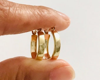 10K Solid Gold 3mm x 15mm Hoop Earrings, Gold Square Tube Hoop Earrings, 10K Gold Tube Hoop,  Real Gold Hoop, 10k Gold Earrings- S70