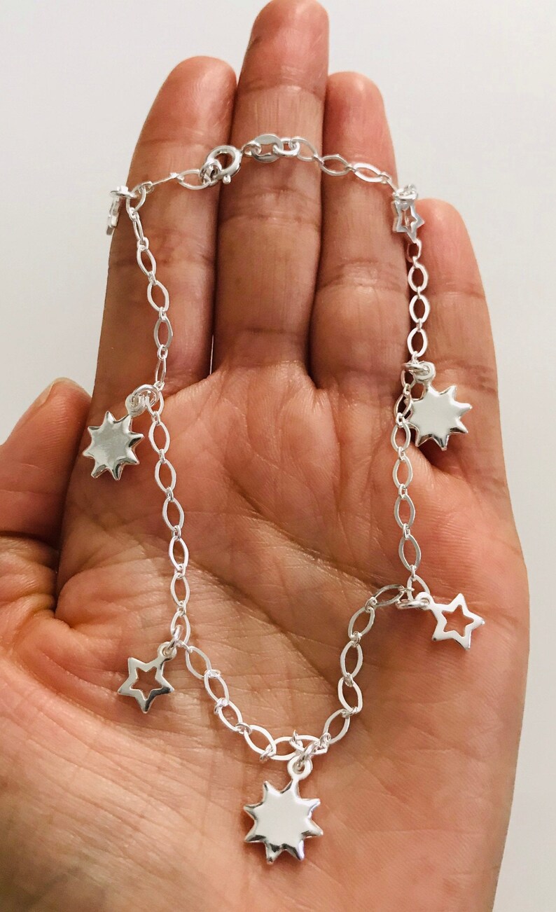EA20 Silver Anklet Bracelet Celestial Charm Anklet 925 Sterling Silver Charm Anklet Dangling Star Silver Charm Anklet Star Charm Anklet