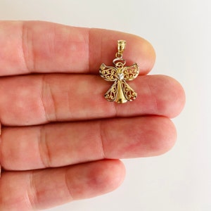 14k Solid Gold Angel 22mm/0.86in Pendant, Small 2T 14k Solid Gold Diamond Cut Angel Pendant, Guardian Angel, Angel Pendant,Gold Angel-PT1747