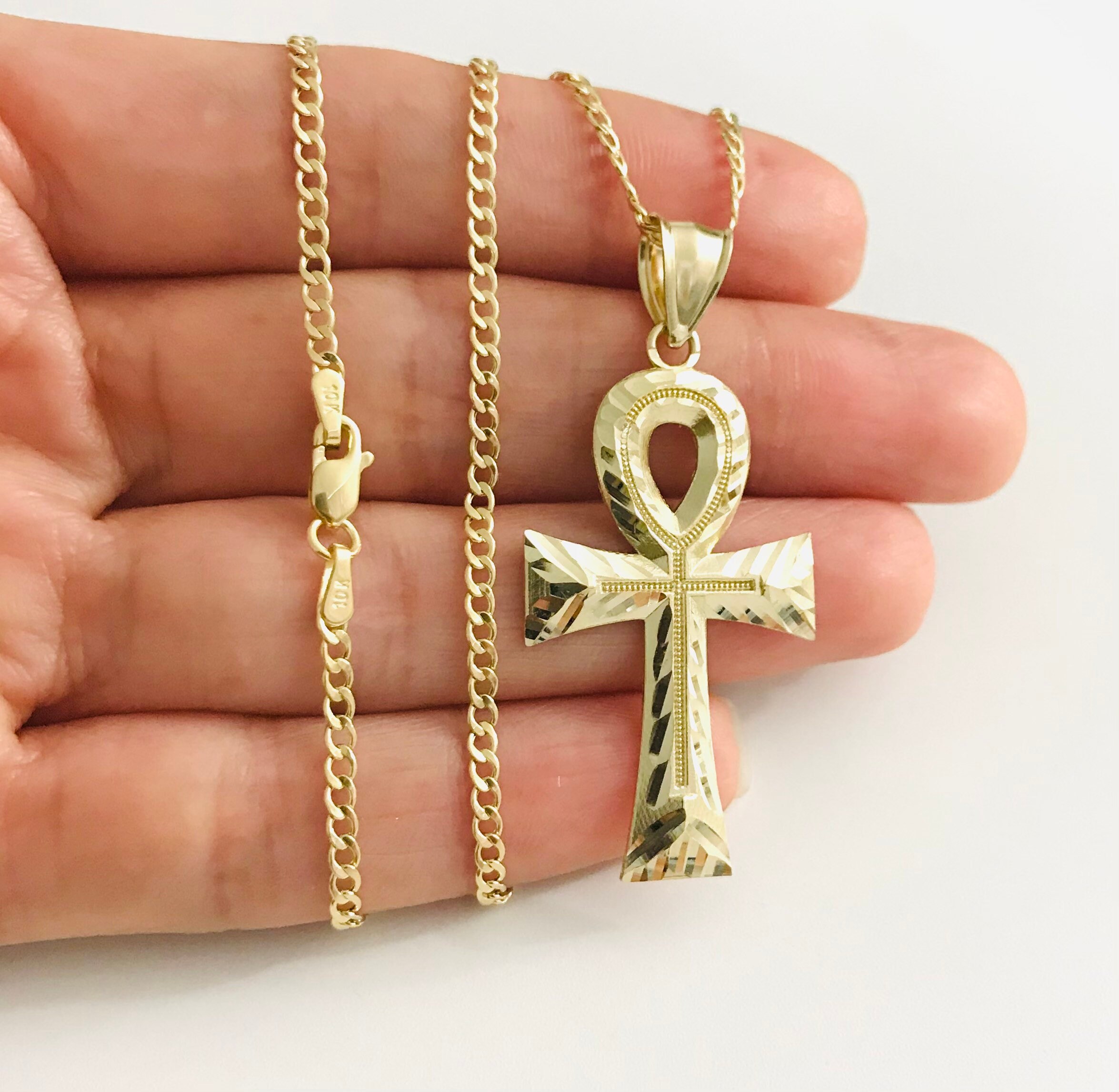 10K Solid Gold Ankh Necklace 46mm /1.8 