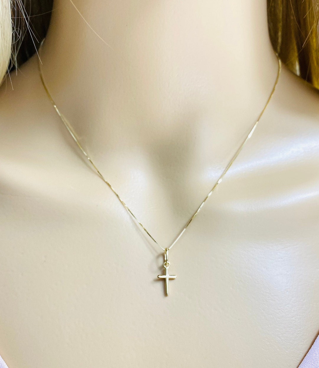 14k Solid Gold Crucifix Necklace, Minimalist, Dainty Gold Cross