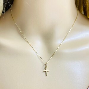 14k Solid Gold Crucifix Necklace, Minimalist, Dainty Gold Cross Necklace, 14k Solid Gold Plain Cross Box Chain 16”- 18”Necklace -T01