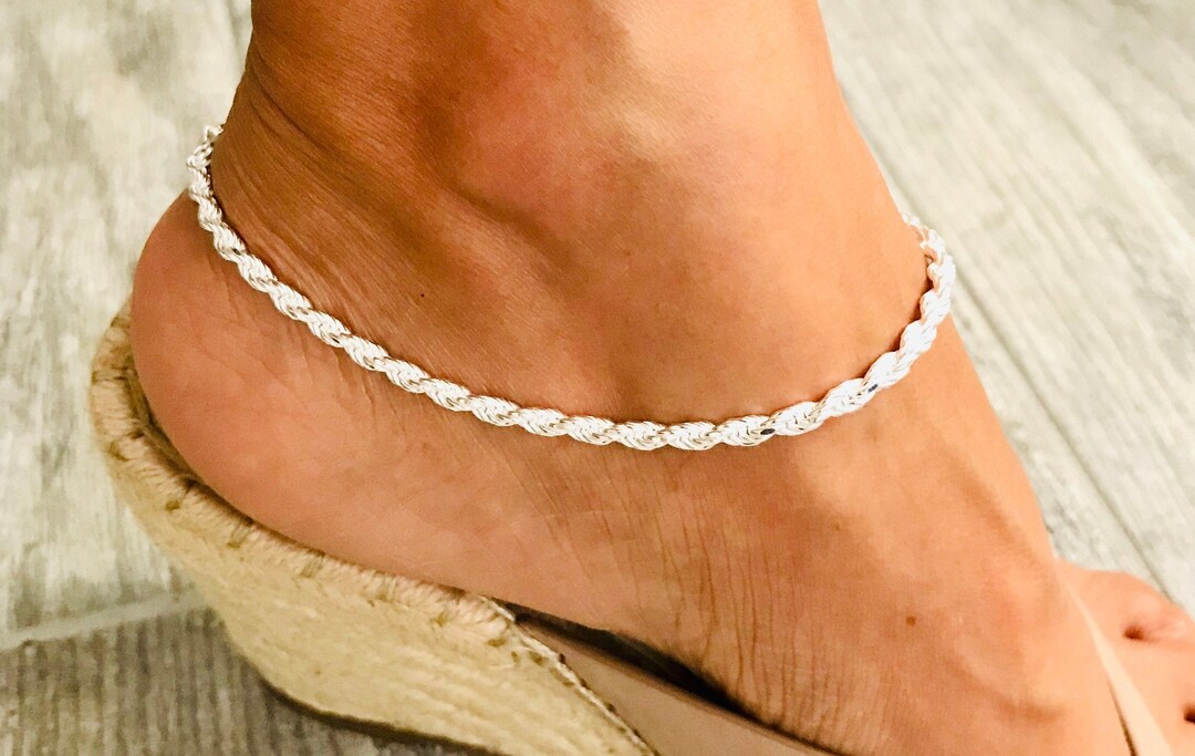 Sterling Silver Anklet, 925 Sterling Silver Anklet, Rope Anklet