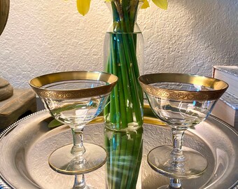 Vintage 1930’s Gold Trimmed Crystal Coupes by Tiffan-Franciscan - set of 2