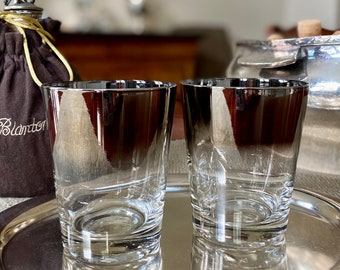 Very Rare Set of Executive Double Old Fashion Silver Fade Cocktail Glasses