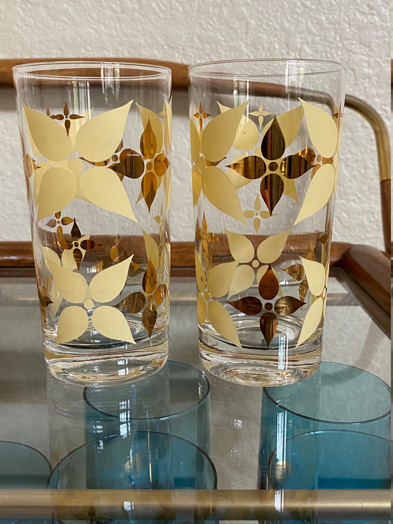 Set of 2 Vintage Highball Glasses with Yellow & Gold Petal | Etsy