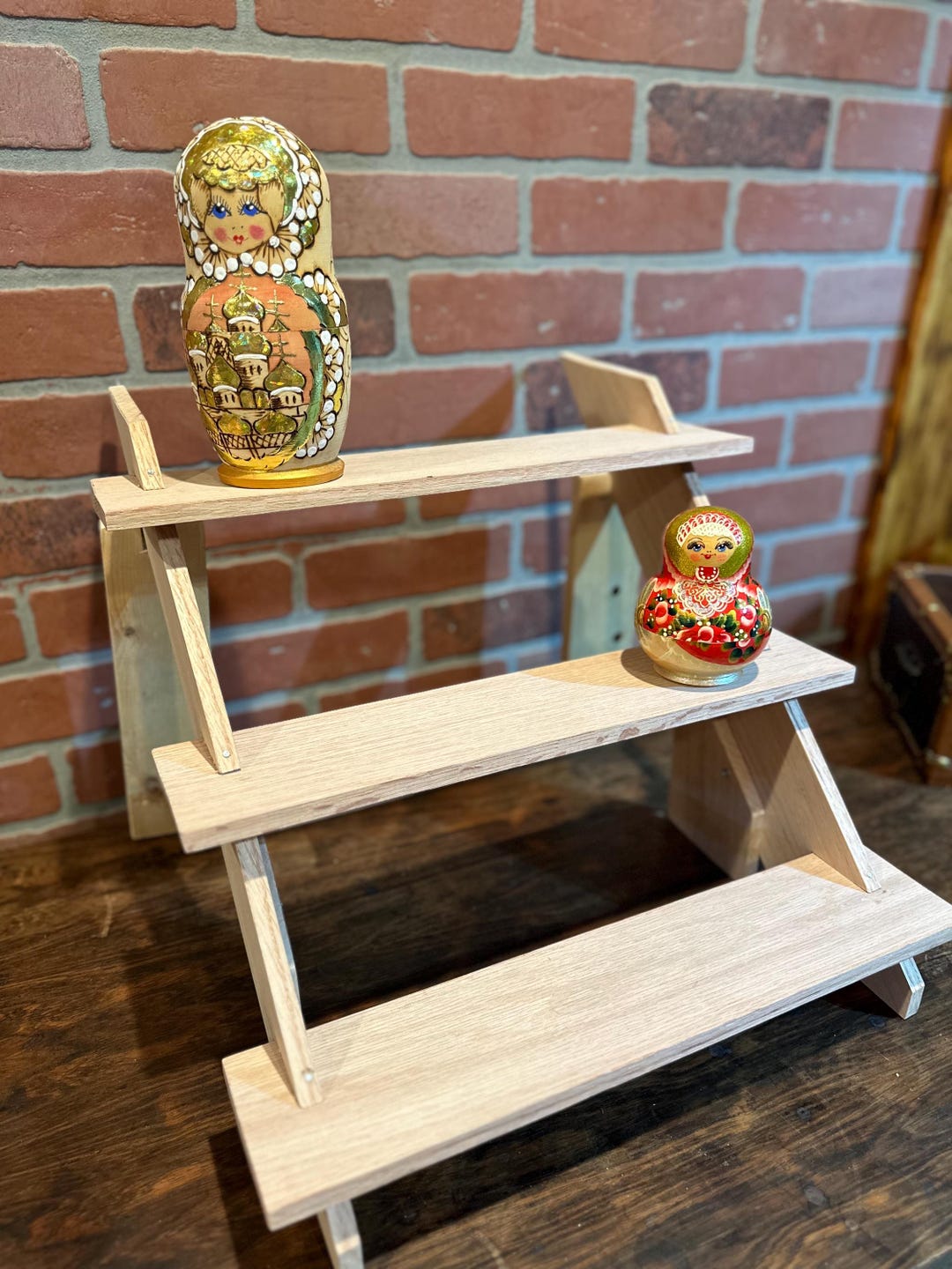 3-tier Red Oak Display Stand | Wooden Craft Fair Shelf | Natural Wood ...