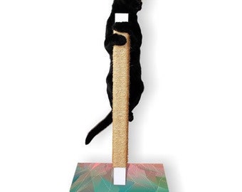 Albero gatto/Graffiatore in legno/Altezza 70 cm/Mobili per animali domestici/Betulla/Corda Sisal/Finitura Bianca/Con Stampe di Design