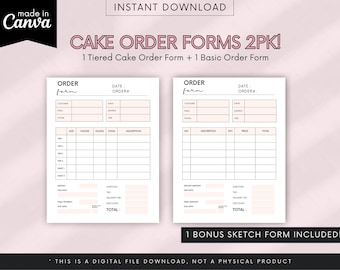 Cake Order Forms 2Pack Bundle | Tiered Cake Order Form + Basic Order Form | Bakery Business Printable Template | Canva