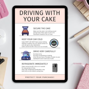 Instrucciones para el transporte de pasteles imprimibles / Tarjeta editable para el cuidado de pasteles para una entrega segura / Descarga instantánea