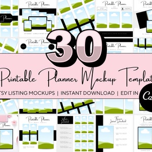 30 Editable Canva Mockup Templates | Printable Planner Mockup Templates | Etsy Listing Templates for Planners