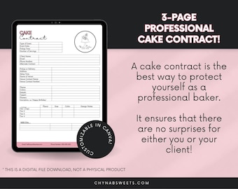 Modelo de Contrato para Bolo de Casamento | Formulário de Encomenda de Bolo (Download Digital)