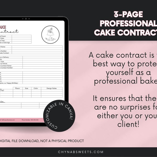 Wedding Cake Contract | Digital Cake Order Form | Catering Agreement | Template for Bakers | Bakery Client Terms and Conditions | Canva