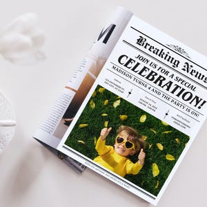 Newspaper-style Birthday Invitation | Digital Template | Vintage & Modern Design | Printable Birthday Announcement | Editable in Canva