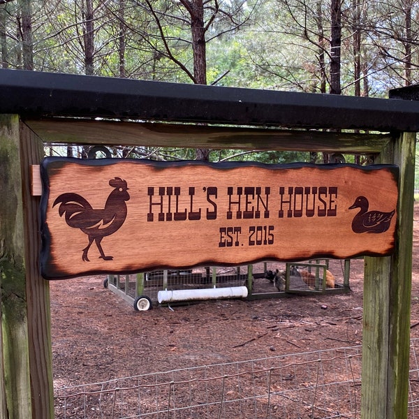 Outdoor Farm Garden Wood Sign, Large Personalized Chicken Coop Decoration, Hen and Rooster, Rustic Western, Farmhouse, FREE Shipping