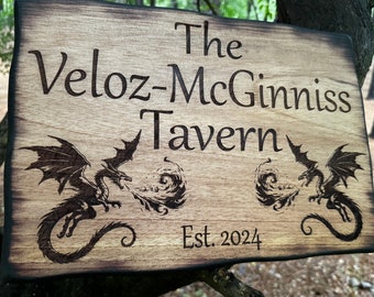 Personalized Engraved Wood Dragon Sign, D&D Decor