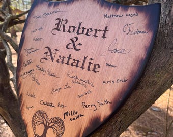 Wooden Shield Wedding Guestbook - Medieval Wedding - Alternative Wedding Guestbook - Rustic Wedding - Wood Guestbook