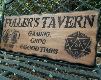 Personalized DnD Tavern Sign - Dungeons and Dragons - Dungeon Master Gift - Medieval Decor - D20 Dice - Rustic Wall Art - Custom Man Cave
