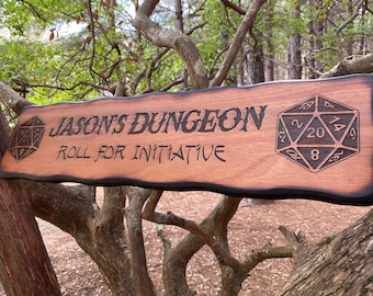 Personalized Rustic DnD Wood Sign - Dungeons and Dragons - Roll For Initiative - Dungeon Master Gift - Medieval Decor - D20 Dice - Dungeon