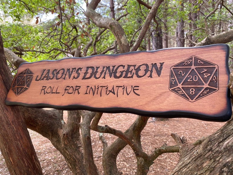 Personalized Rustic DnD Wood Sign - Dungeons and Dragons - Roll For Initiative - Dungeon Master Gift - Medieval Decor - D20 Dice - Dungeon 