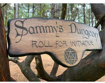 Dungeons and Dragons Gift - Custom DnD Sign - Personalized Rustic Tavern Sign - Custom Wood  D20 Dice - DnD Wall Art - DnD Decor - Nat20