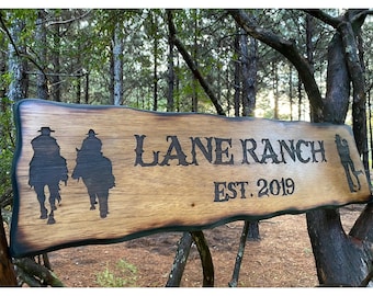 Outdoor Western Ranch House Sign  - Custom Wood Cowboy Decor - Distressed Wood Farmhouse Welcome - Horse - Driveway Address - Rustic - Cabin