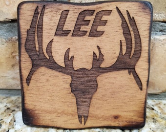 Personalized Wood Coasters Custom - Family - Name - Beer - Engraved - Western - Drink - Deer