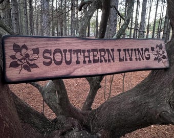 Engraved Magnolia Flower Wood Sign - Rose - Family Last Name Sign - Flower Wall Art - Outdoor Address Sign - Custom Wood Sign
